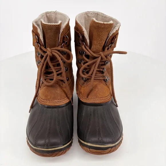 SOREL | Winter Fancy Lace-Up II Leather Duck Boots in Brown | Sz 9