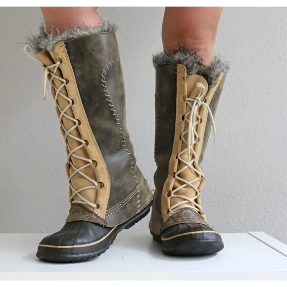 Sorel Winter Suede Leather &amp; Fur Lined Tall Boots Cate the Great Women's Size 10