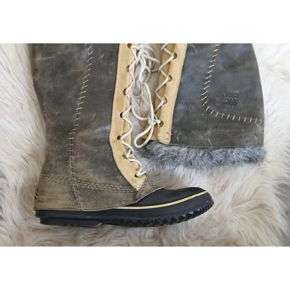 Sorel Winter Suede Leather &amp; Fur Lined Tall Boots Cate the Great Women's Size 10