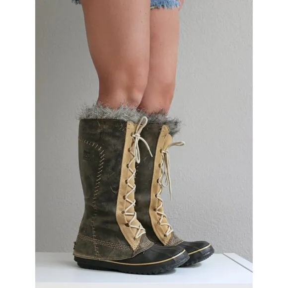 Sorel Winter Suede Leather &amp; Fur Lined Tall Boots Cate the Great Women's Size 10