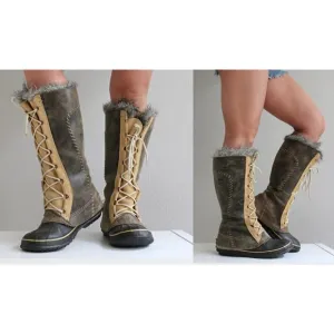 Sorel Winter Suede Leather &amp; Fur Lined Tall Boots Cate the Great Women's Size 10