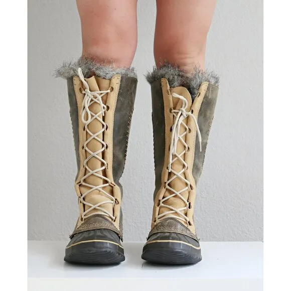 Sorel Winter Suede Leather &amp; Fur Lined Tall Boots Cate the Great Women's Size 10
