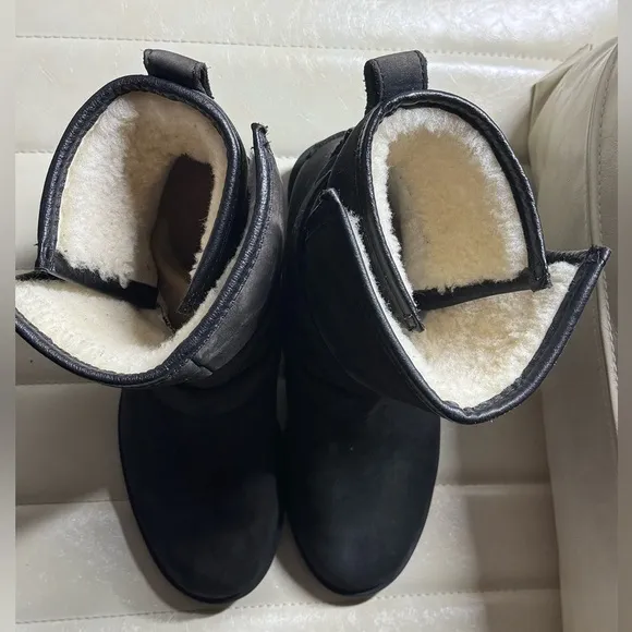 Sorel Women 7 Phoenix Moto Cozy Boot Black Cowhide Suede Sheepskin Ankle Boots