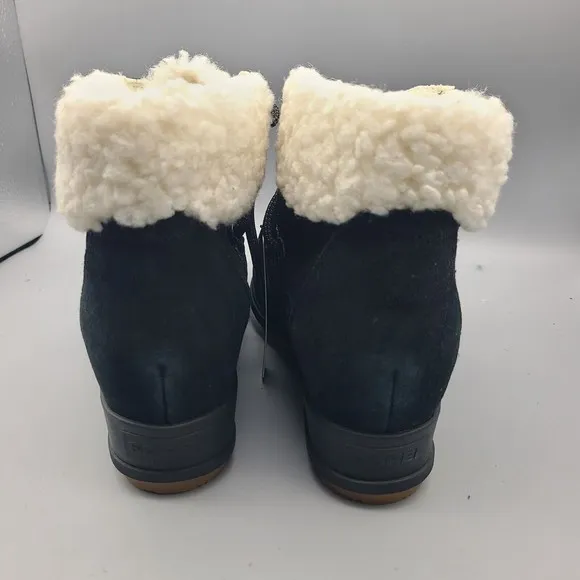 SOREL Women boots Evie Cozy Lace  black suede waterproof faux shearling 10 new