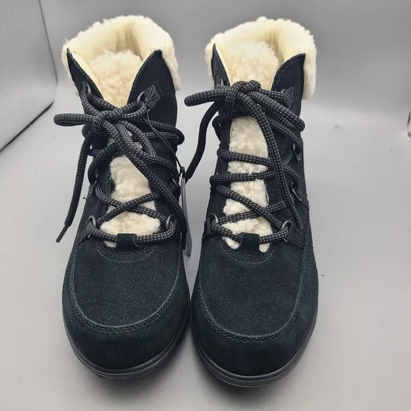SOREL Women boots Evie Cozy Lace  black suede waterproof faux shearling 10 new
