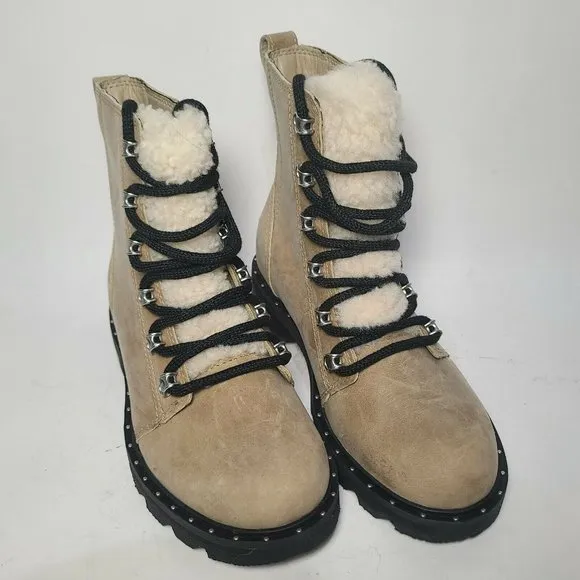 Sorel women boots Lennox Lace Cozy LL5996-251 tan suede shearling Size 6 37 new
