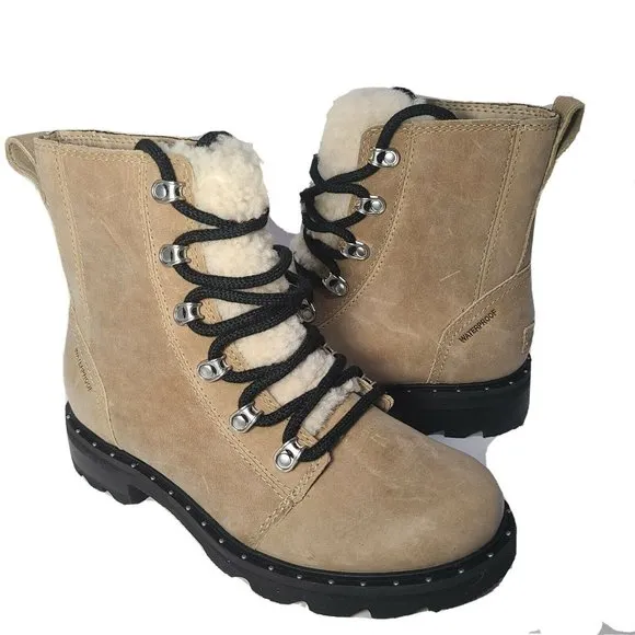 Sorel women boots Lennox Lace Cozy LL5996-251 tan suede shearling Size 6 37 new