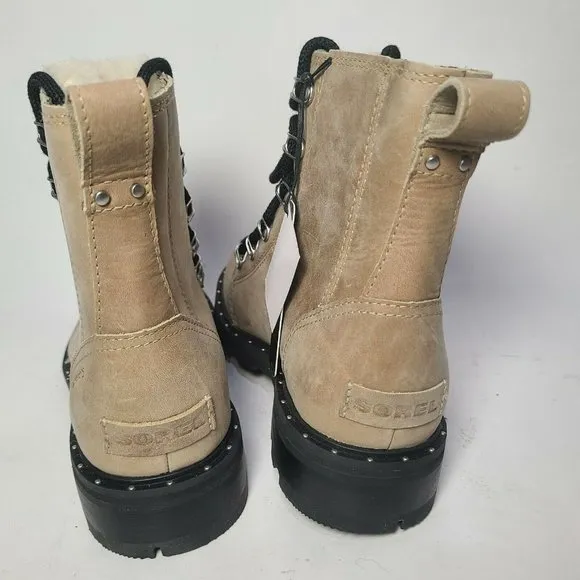 Sorel women boots Lennox Lace Cozy LL5996-251 tan suede shearling Size 6 37 new