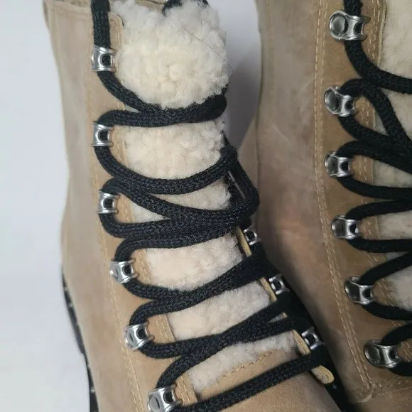 Sorel women boots Lennox Lace Cozy LL5996-251 tan suede shearling Size 6 37 new