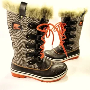 Sorel Women's 5 Tofino Faux Fur Tall Herringbone winter boots lace up