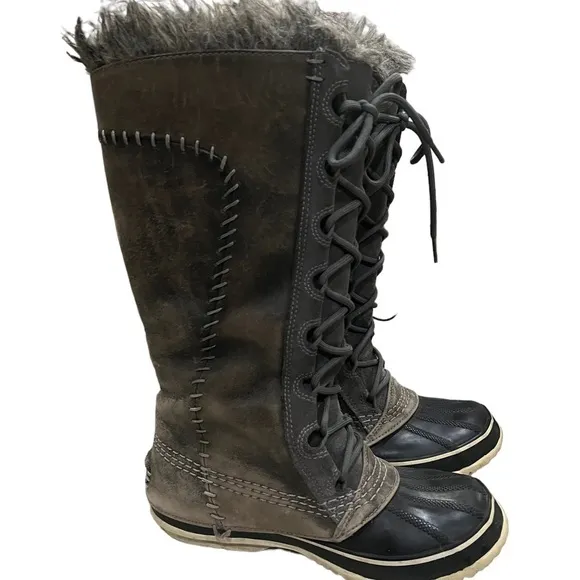 Sorel Women’s 6 Cate the Great Faux Fur Leather Lace Up Winter Boots
