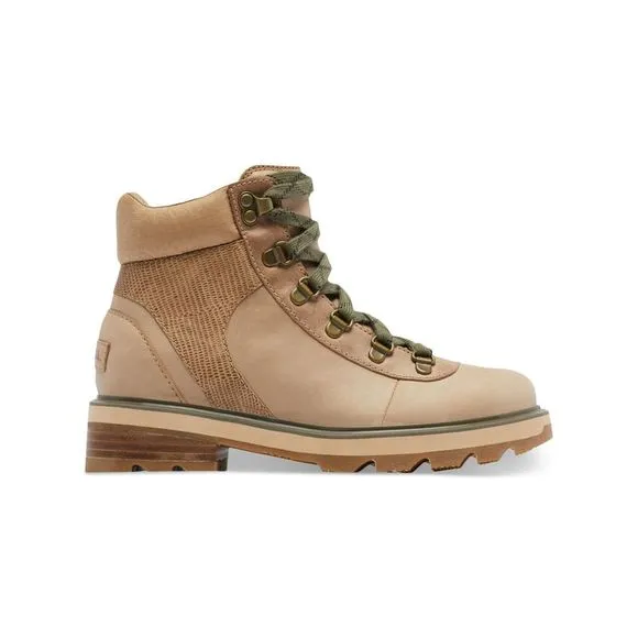 SOREL Womens Beige 1&quot; Platform Lennox Toe Block Heel Leather Hiking Boots 9