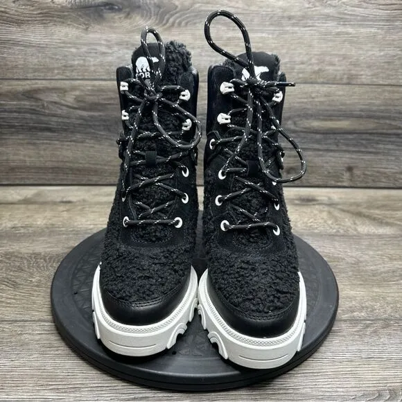 Sorel Women's Brex Heel Cozy Lace Boots - Black, Sea Salt - 9
