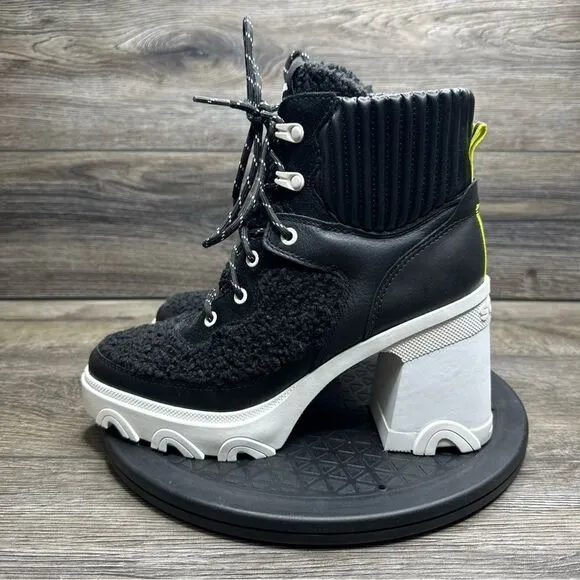 Sorel Women's Brex Heel Cozy Lace Boots - Black, Sea Salt - 9