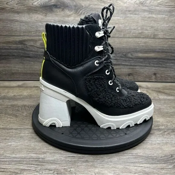 Sorel Women's Brex Heel Cozy Lace Boots - Black, Sea Salt - 9
