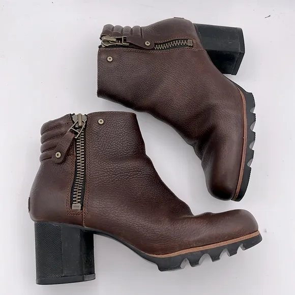 Sorel- women’s Danica Moto Heeled Ankle boots brown Tabacco waterproof shoes 9.5