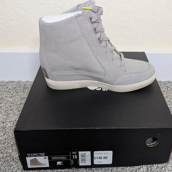 Sorel* Women's Out N About Lace-Up Waterproof Material Gray Wedge Boot~ US 10