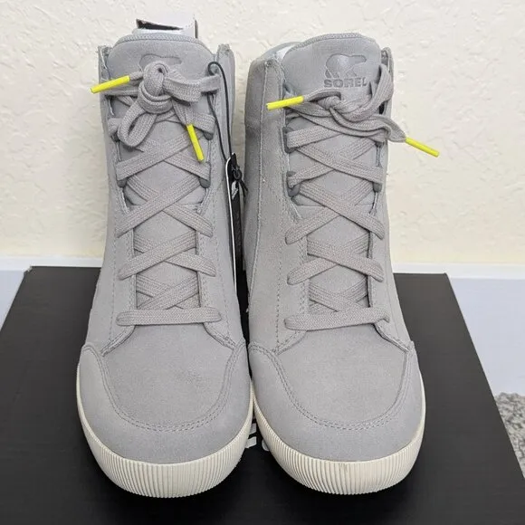 Sorel* Women's Out N About Lace-Up Waterproof Material Gray Wedge Boot~ US 10