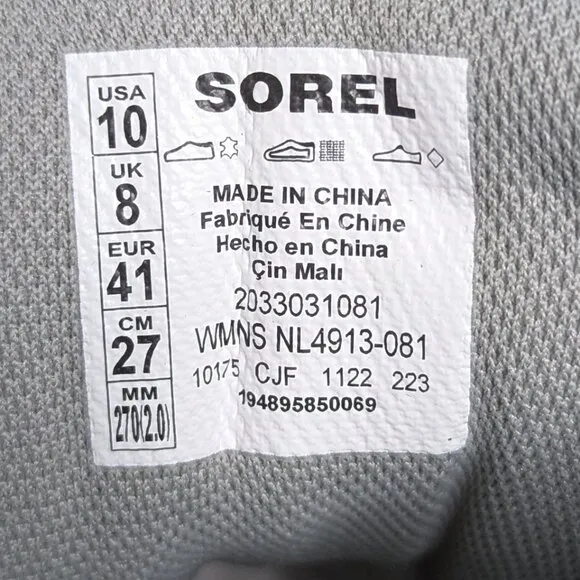 Sorel* Women's Out N About Lace-Up Waterproof Material Gray Wedge Boot~ US 10