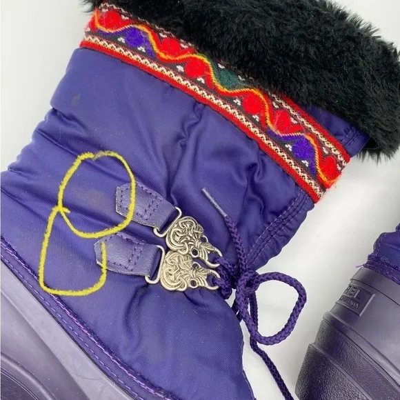 Sorel Women’s Purple Lace Up Nordic Snow Boho Winter Boots with Faux Fur Trims 5