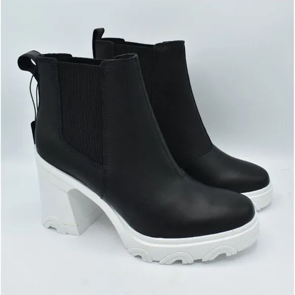 Sorel Womens Size 9 Brex Heel Chelsea Platform Sea Salt Black Waterproof Boots