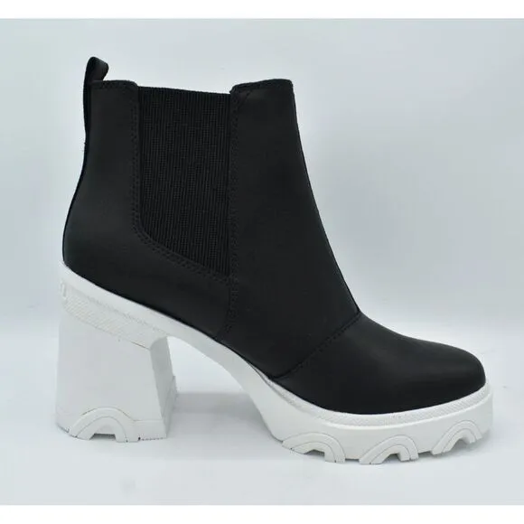 Sorel Womens Size 9 Brex Heel Chelsea Platform Sea Salt Black Waterproof Boots