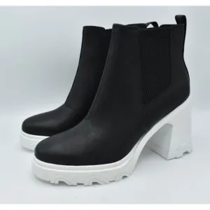 Sorel Womens Size 9 Brex Heel Chelsea Platform Sea Salt Black Waterproof Boots