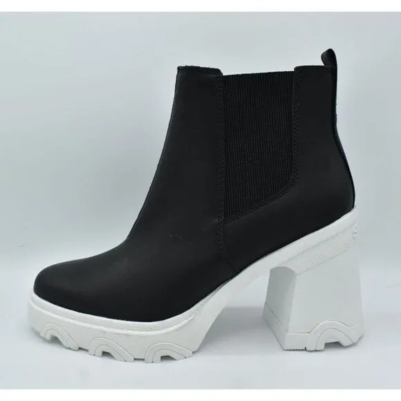 Sorel Womens Size 9 Brex Heel Chelsea Platform Sea Salt Black Waterproof Boots
