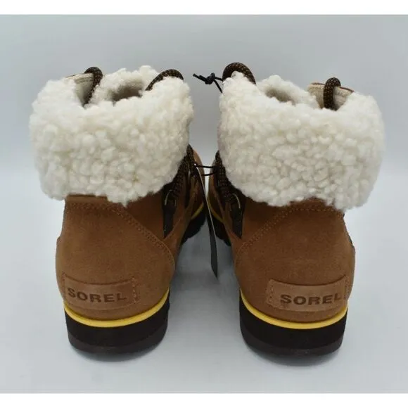 Sorel Womens Sz 8.5 Harlow Lace Cozy Velvet Tan Blackened Brown Waterproof Boots