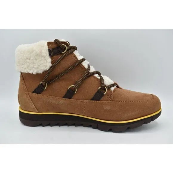 Sorel Womens Sz 8.5 Harlow Lace Cozy Velvet Tan Blackened Brown Waterproof Boots