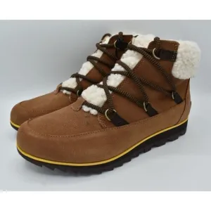 Sorel Womens Sz 8.5 Harlow Lace Cozy Velvet Tan Blackened Brown Waterproof Boots