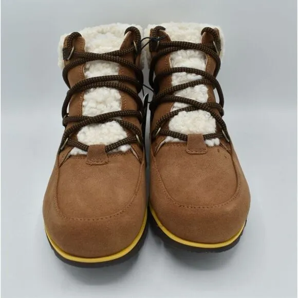 Sorel Womens Sz 8.5 Harlow Lace Cozy Velvet Tan Blackened Brown Waterproof Boots