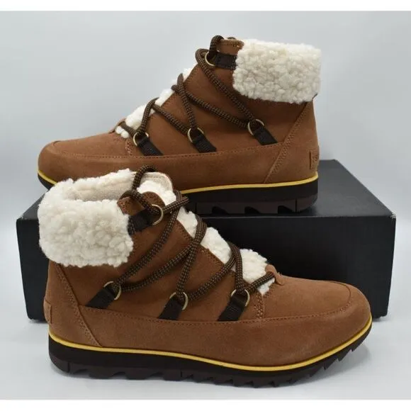 Sorel Womens Sz 8.5 Harlow Lace Cozy Velvet Tan Blackened Brown Waterproof Boots