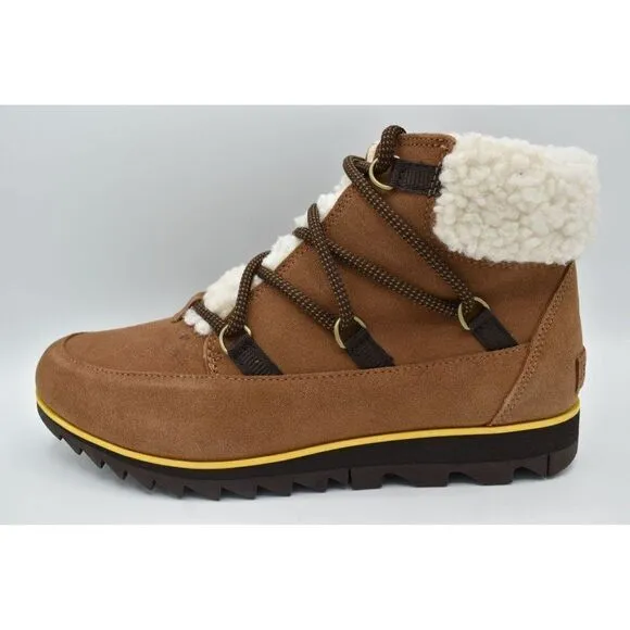 Sorel Womens Sz 8.5 Harlow Lace Cozy Velvet Tan Blackened Brown Waterproof Boots