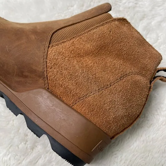 Sorel Women's Tan Brown Evie Leather Suede Ankle Bootie Slip On Shoes Size 9.5