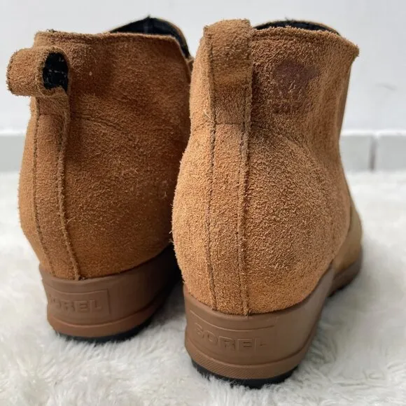Sorel Women's Tan Brown Evie Leather Suede Ankle Bootie Slip On Shoes Size 9.5