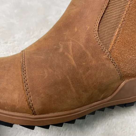Sorel Women's Tan Brown Evie Leather Suede Ankle Bootie Slip On Shoes Size 9.5