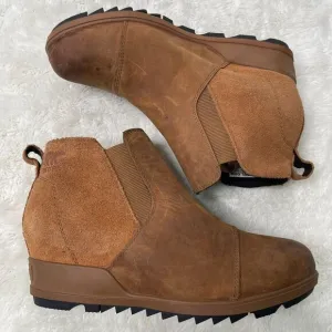 Sorel Women's Tan Brown Evie Leather Suede Ankle Bootie Slip On Shoes Size 9.5