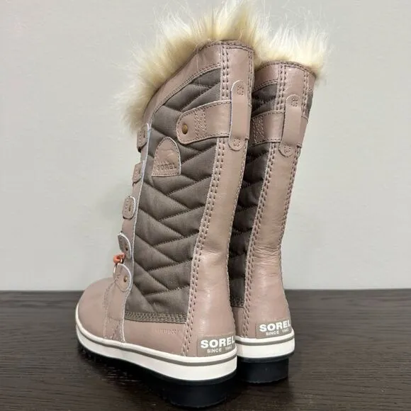 SOREL Women’s TOFINO 11 Faux Fur Omega Taupe Waterproof Tall Snow Boots Size 6