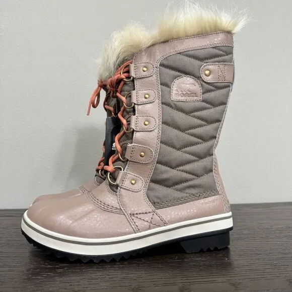 SOREL Women’s TOFINO 11 Faux Fur Omega Taupe Waterproof Tall Snow Boots Size 6