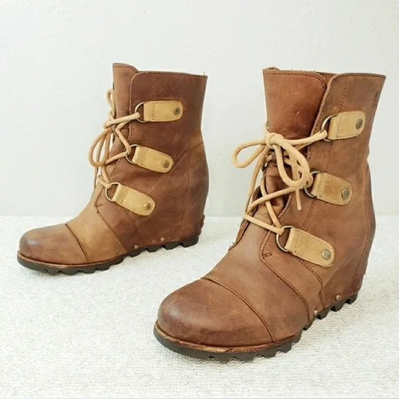 SOREL x Anthropologie Joan of Arctic Lexie Lace up brown Leather Boots 8