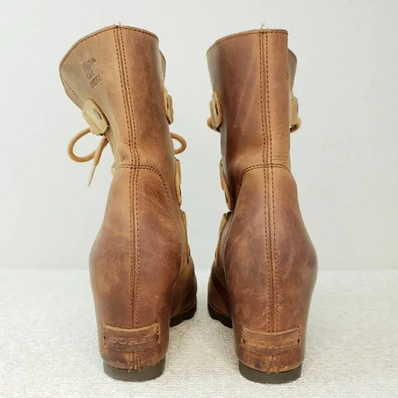 SOREL x Anthropologie Joan of Arctic Lexie Lace up brown Leather Boots 8