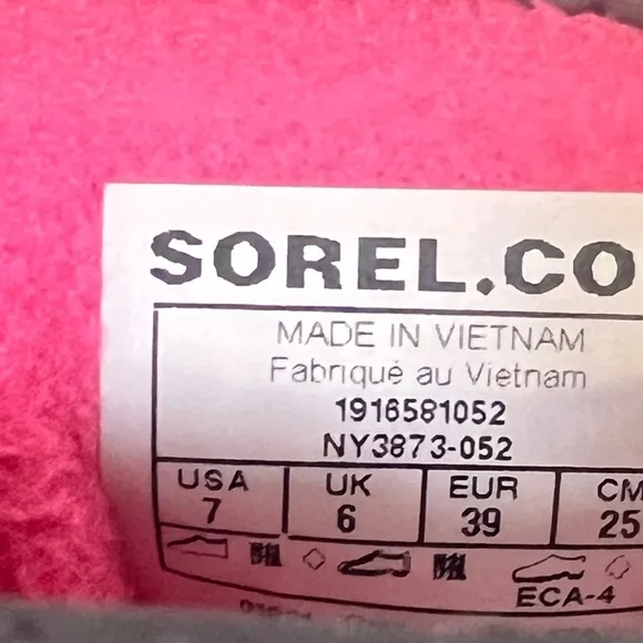 SOREL Youth Whitney II Puffy Mid Boots Gray &amp; Pink Size 7 Girls Waterproof