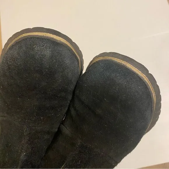Sorel black suede leather Cozy Short ankle booties flat snow pull on round toe 9