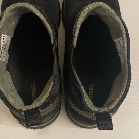 Sorel black suede leather Cozy Short ankle booties flat snow pull on round toe 9