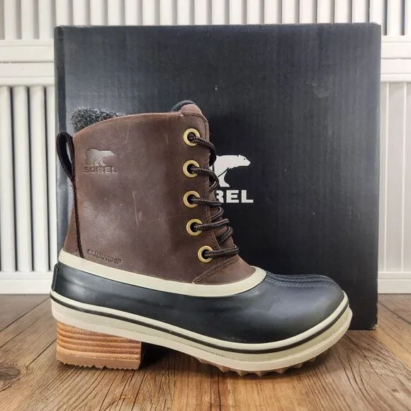 Sorel Slimpack III Lace Womens Size 6 Blackened Brown Waterproof Leather Boots
