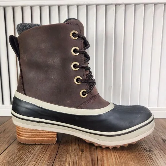 Sorel Slimpack III Lace Womens Size 6 Blackened Brown Waterproof Leather Boots