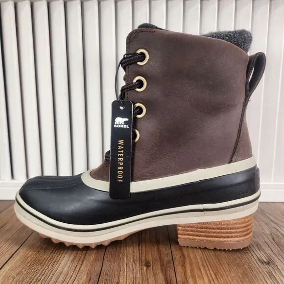 Sorel Slimpack III Lace Womens Size 6 Blackened Brown Waterproof Leather Boots