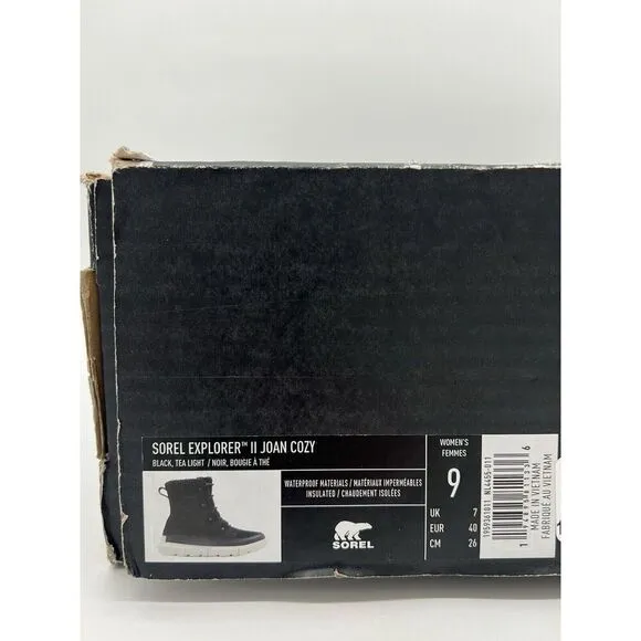 Sorel Women's Explorer II Joan Cozy Boots Size 9 - Black/White New In Box