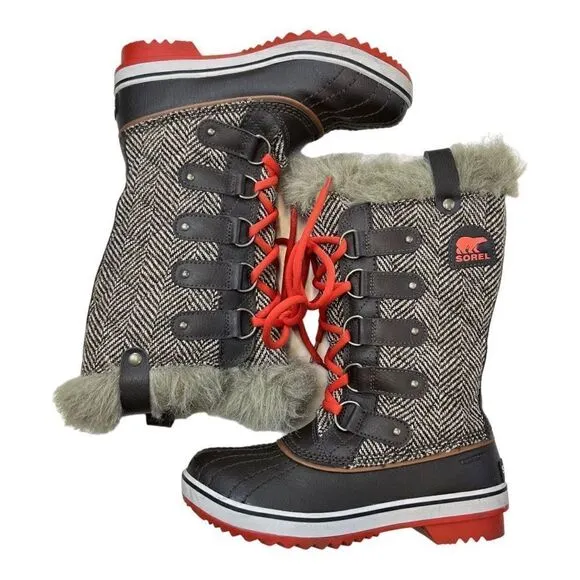Sorel Women's Tofino Tall Herringbone Faux Fur Winter Boots Multi-Color Size 6